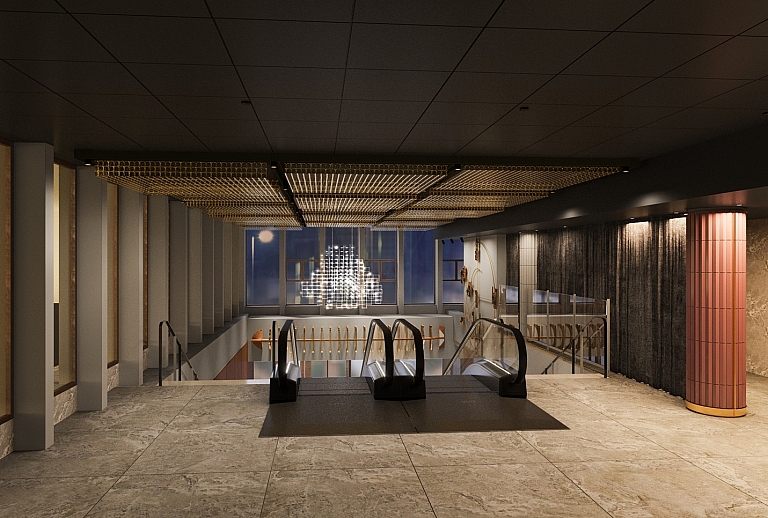 Visualisering af rulletrappe på Hotel NH Collection Copenhagen på Strandgade 7